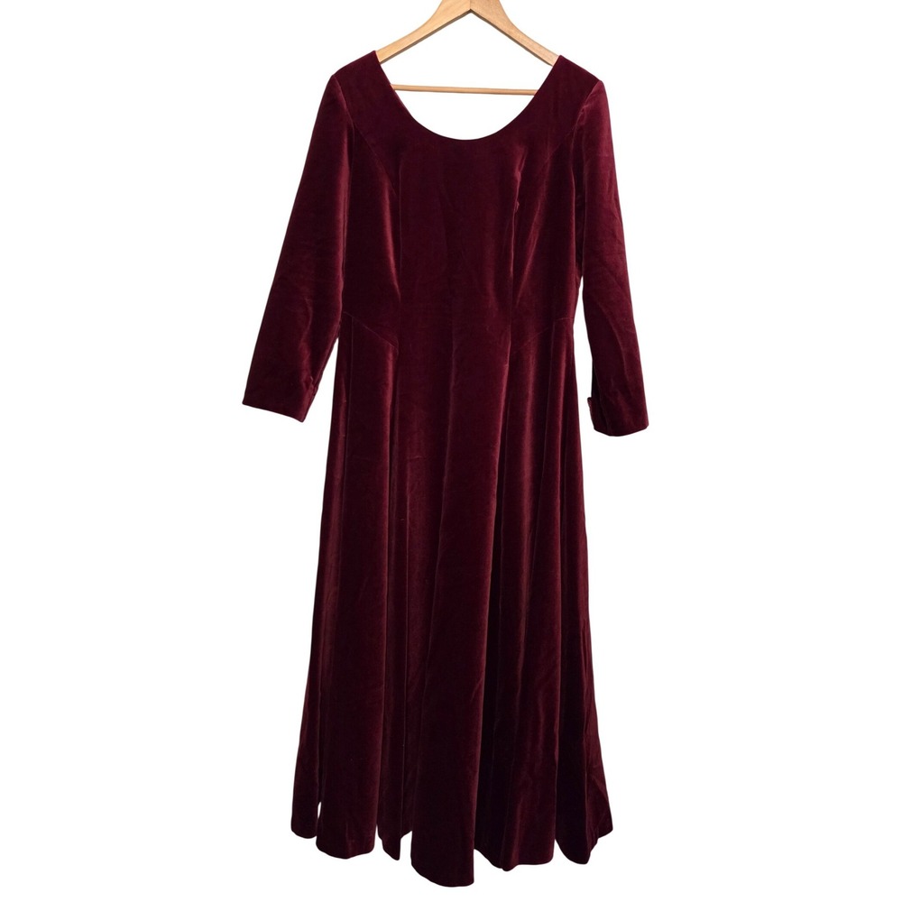 Vintage Laura Ashley Burgundy Velvet Maxi Dress 14 Gothic Vampire Victorian